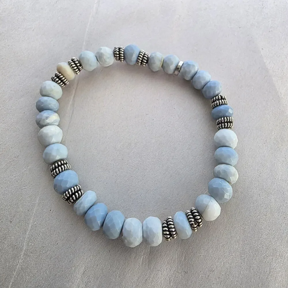 UTC HSN signed Silver 925‎ Blue Opal Stone Stretch Beaded Bracelet 7